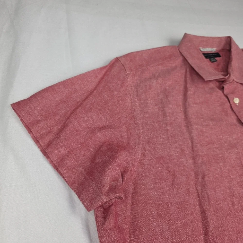 Banana Republic Linen Shirt Mens XL Pink Short Sleeve Button Up Beach Cotton